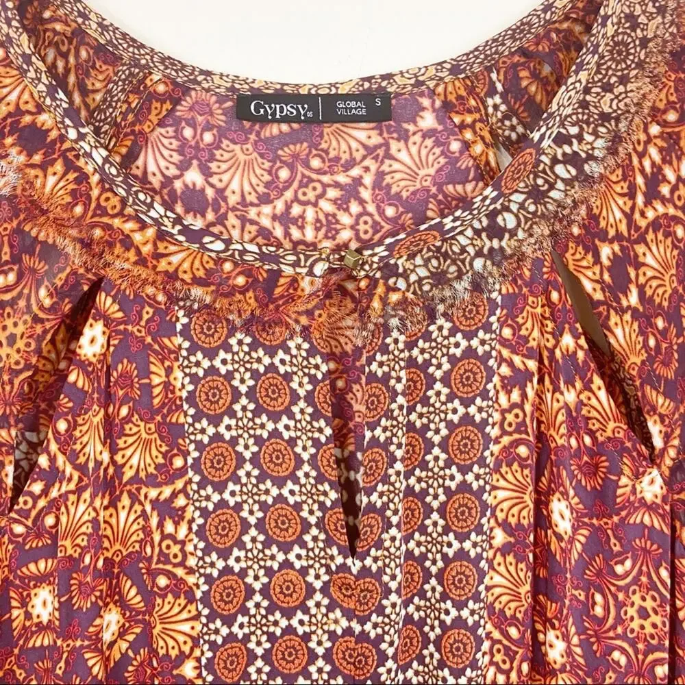 Gypsy 05 | Girih Peasant Boho Print Silk Dress - Picture 5 of 8